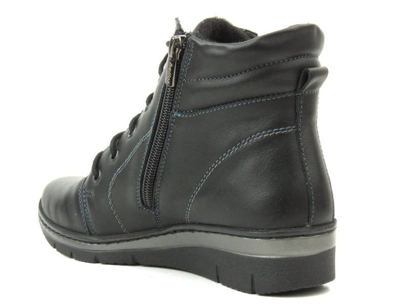 Skórzane botki damskie, ocieplane - HELIOS KOMFORT 562, czarne