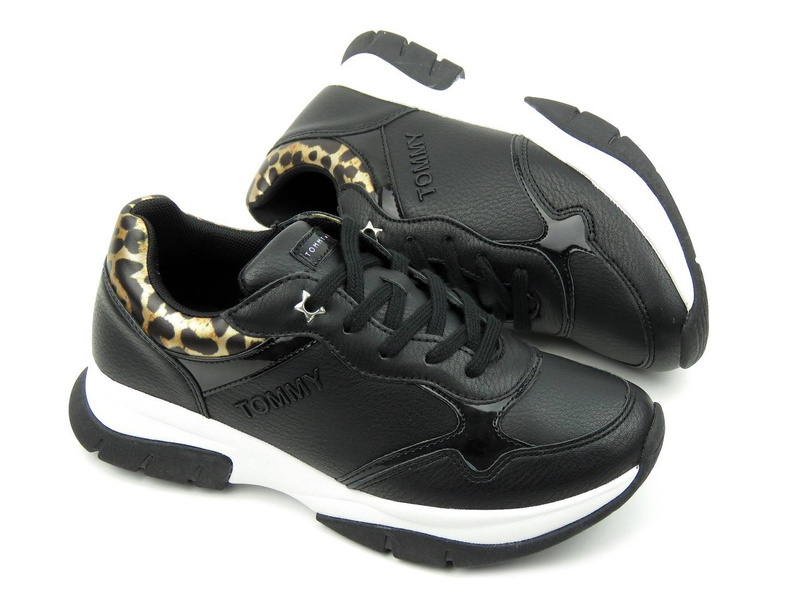 Buty sportowe, sneakersy damskie - TOMMY HILFIGER T3A4-31173-1242999, czarne z panterką