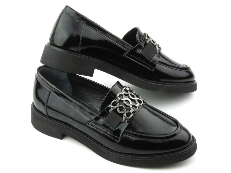 Mokasyny damskie z ozdobą - VENEZIA 0411904652, czarne