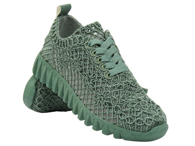 Koronkowe sportowe półbuty damskie - Nika Komfort H1982, zielone