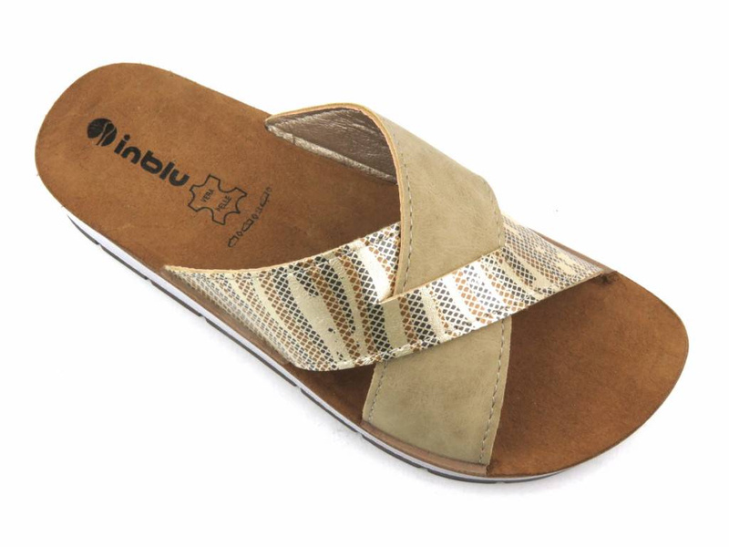 Klapki damskie ze skrzyżowanymi paskami - INBLU CP-38, piaskowe