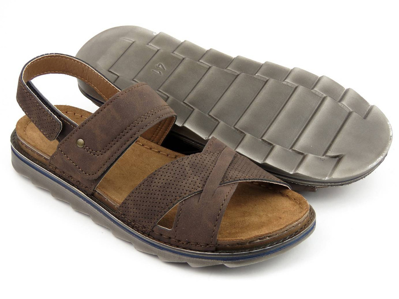 Sandały męskie na rzepy - INBLU BU-08, ciemnobrązowe