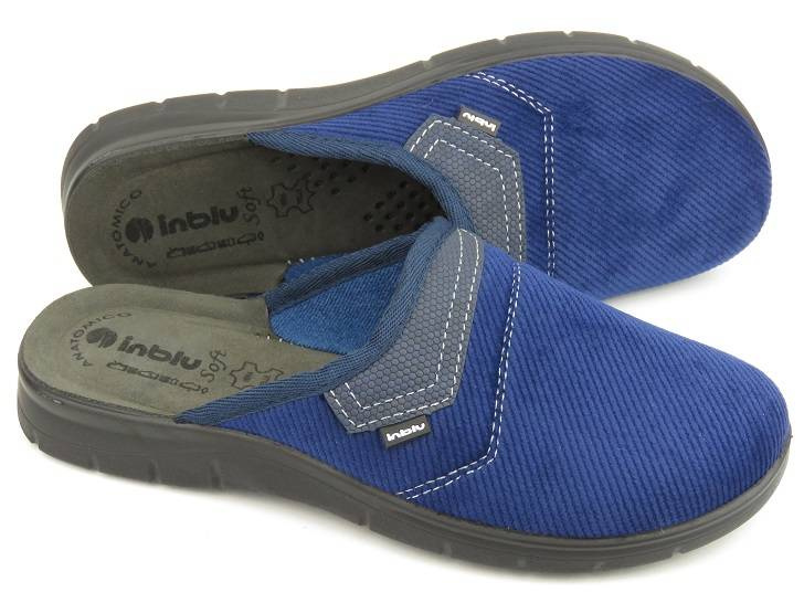 Kapcie męskie ze skórzaną wkładką - INBLU BG-46, granatowe