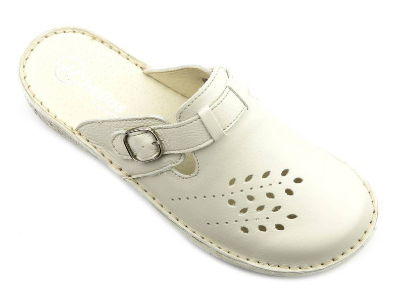 Klapki damskie z regulowanym paskiem - Helios Komfort 264, kremowe