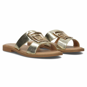 Klapki damskie ze skórzaną wkładką - Filippo DK3703/25, złote