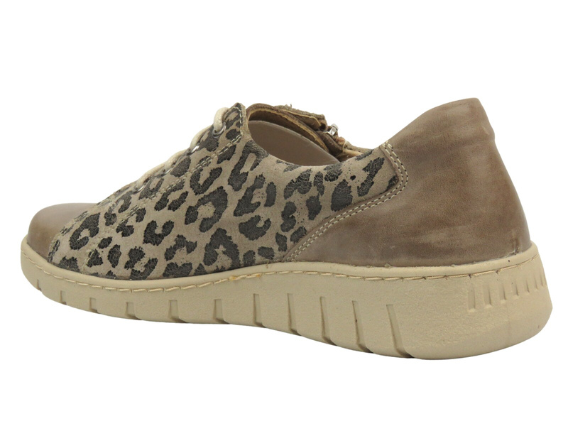 Skórzane półbuty damskie HELIOS Komfort 429, beżowe z panterką