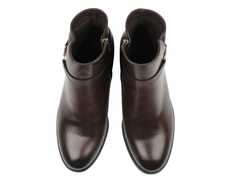 Botki damskie na wygodnym obcasie brązowe Potocki 25-12738