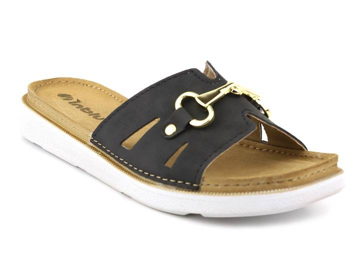 Klapki damskie ze skórzanym wnętrzem - Inblu LA-02, czarne