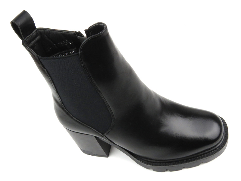 Botki damskie na klocku- Potocki 23-12175, czarne