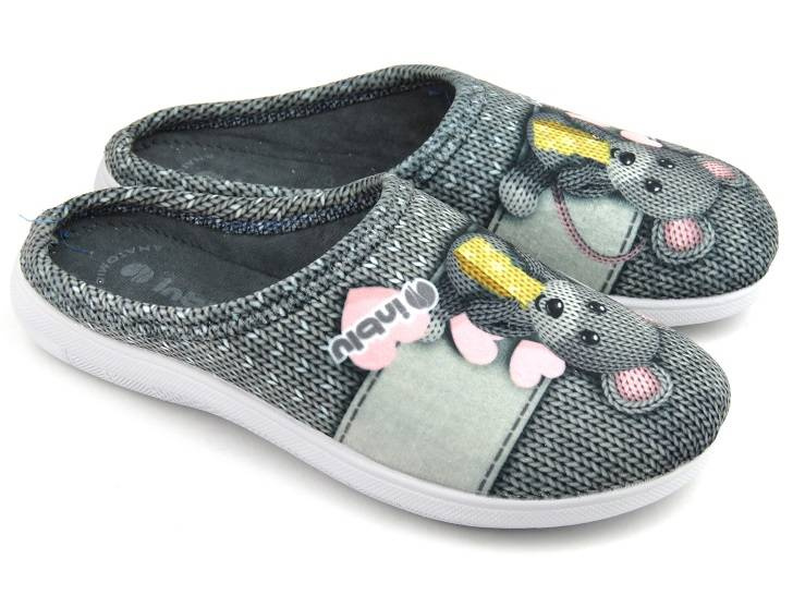 Kapcie damskie na prezent - INBLU CAMILLE, szare z myszką