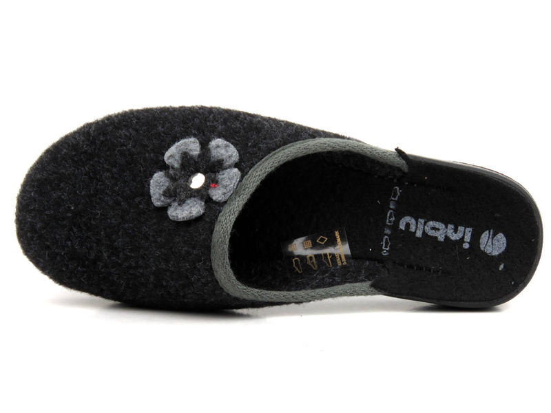 Ciepłe kapcie damskie z kwiatkiem na cholewce - INBLU 064-86, grafitowe