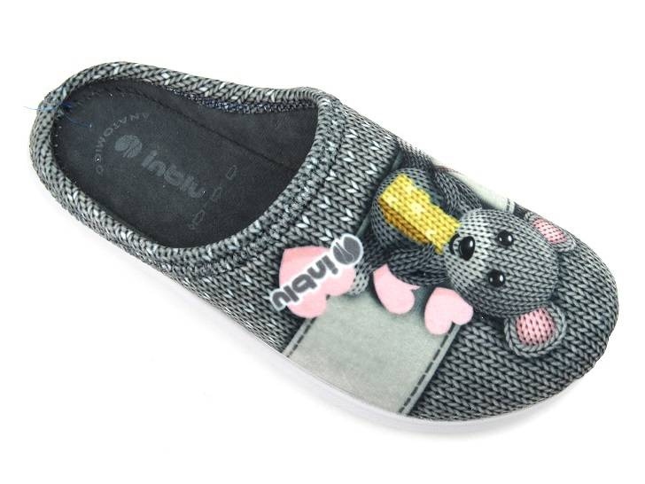 Kapcie damskie na prezent - INBLU CAMILLE, szare z myszką