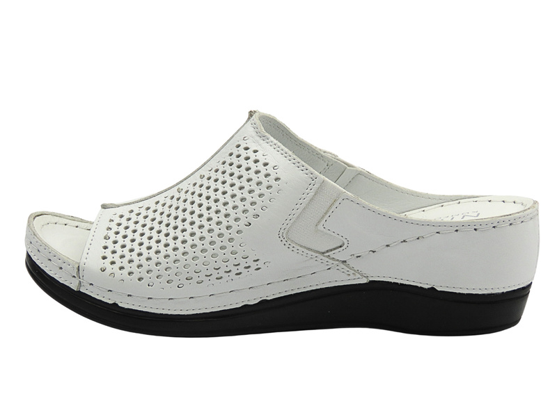 Wygodne klapki damskie na koturnie białe Nika Komfort H-157