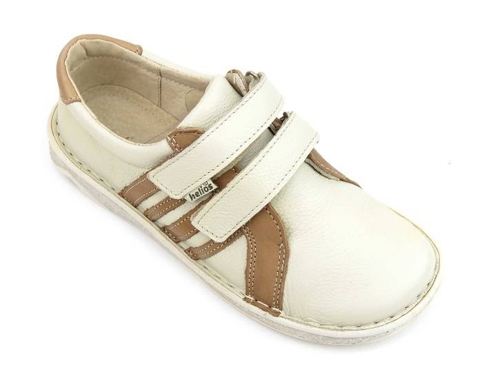 Skórzane półbuty dziecięce na rzepy - Helios 434, kremowe