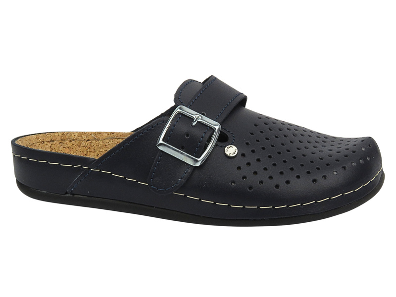 Skórzane Klapki Damskie Medyczne Z Korkową Wkładką - Inblu 158D259, Granatowe