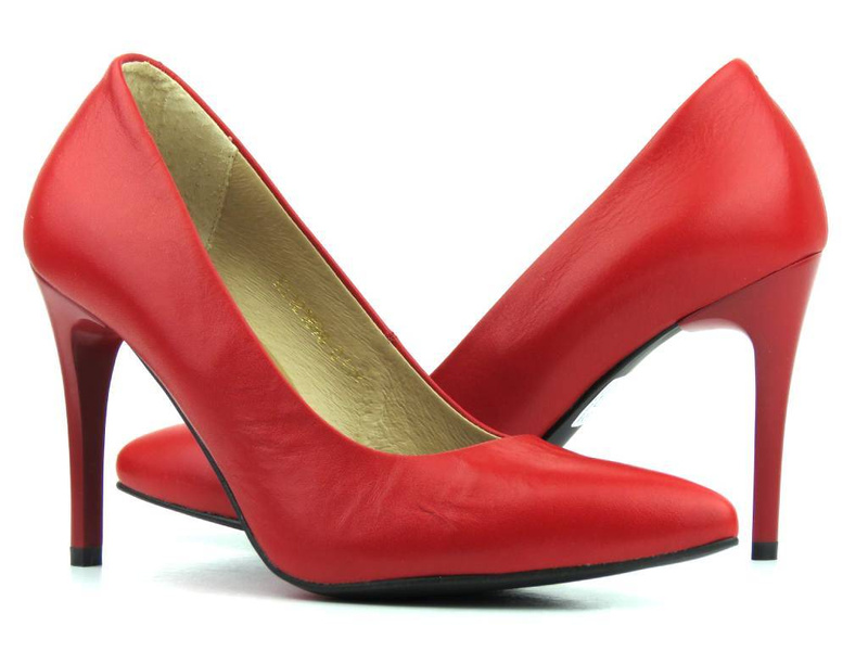 Eleganckie, skórzane czółenka na szpilce - KATI 1898, czerwony