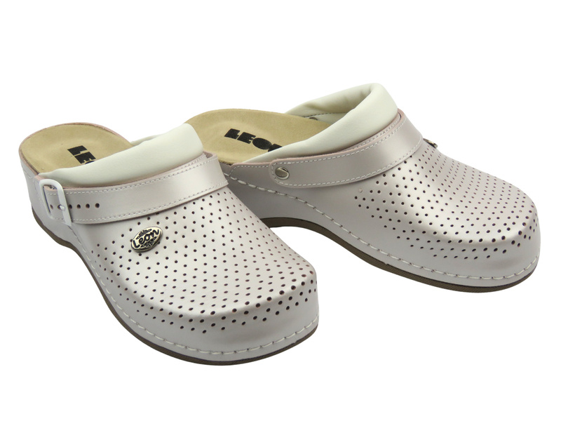 Skórzane Klapki Damskie Leon 2023 perłowe