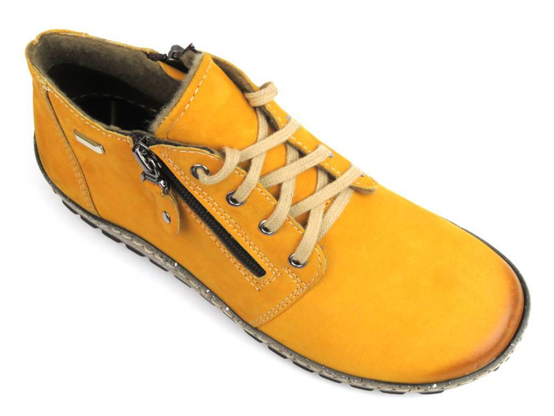 Skórzane botki damskie - Blu 1055, musztardowe