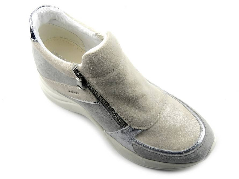 Sneakersy damskie na ukrytym koturnie - GEOX D04HVB, szare ze srebrem