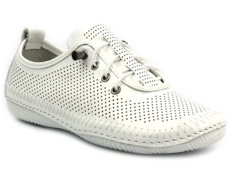Ażurowe półbuty damskie ze skóry naturalnej - Artiker 54C0831, białe