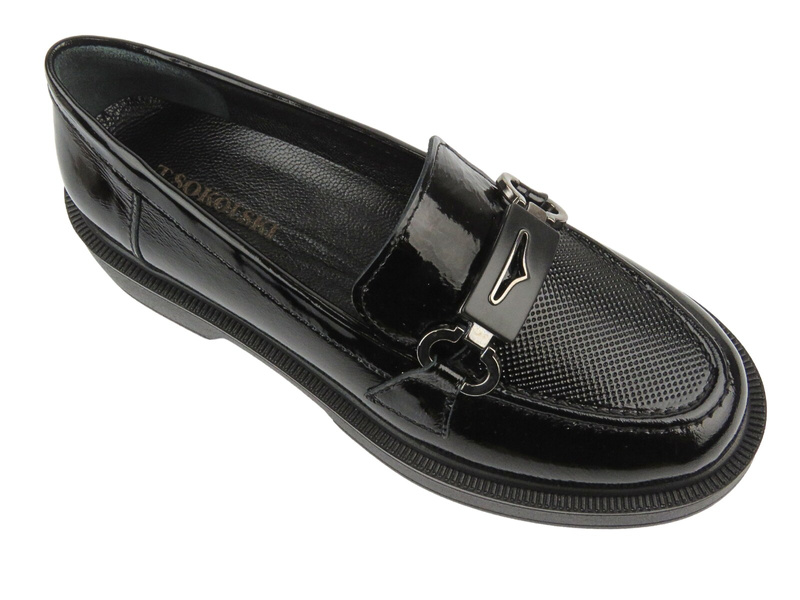 Skórzane półbuty damskie czarne lakierowane Sokolski SE J09