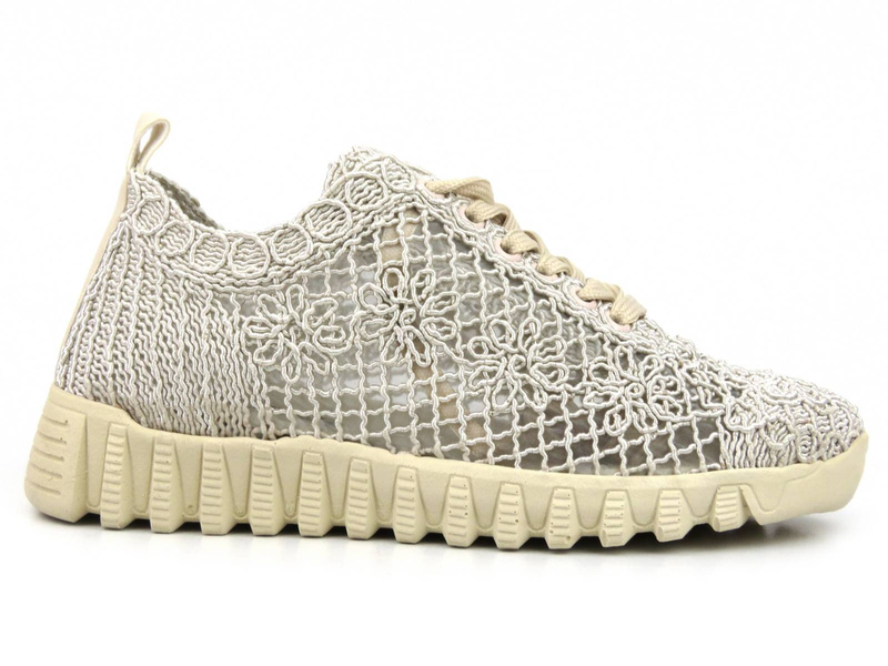 Koronkowe półbuty, sneakersy damskie - Artiker 52C2476, beżowe
