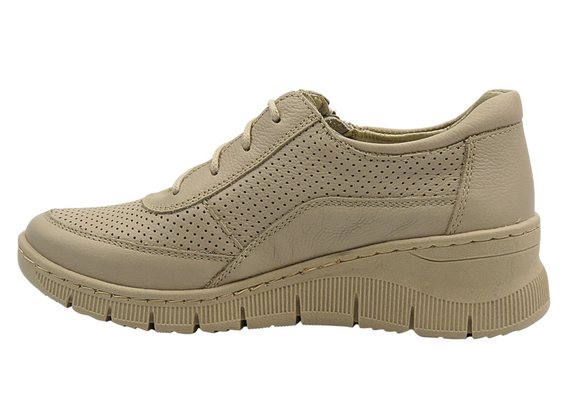 Skórzane półbuty, sneakersy damskie - Helios 427, ecru