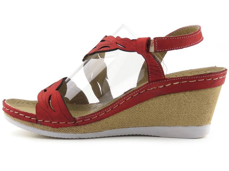 Sandały damskie na koturnie - HELIOS 268, czerwone