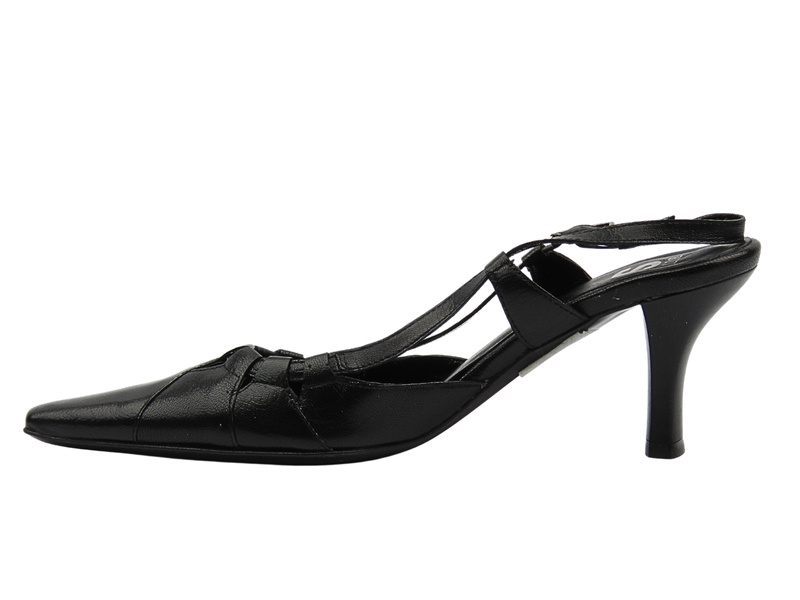 Skórzane czółenka damskie na szpilce czarne But-S l041B