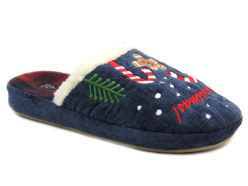 Ciepłe, świąteczne kapcie damskie- American SL12/23, granatowe