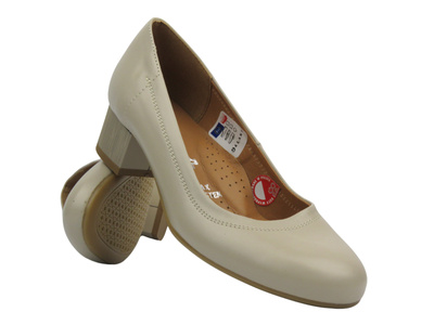 Skórzane czółenka na obcasie - GALANT 3003, beżowe