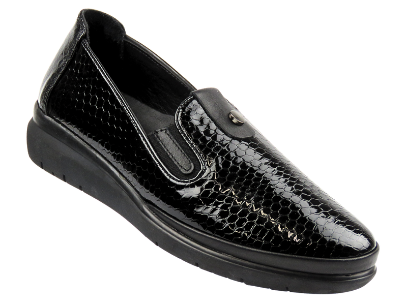 Eleganckie półbuty damskie Nika Komfort 0452-156MSN, czarny lakier