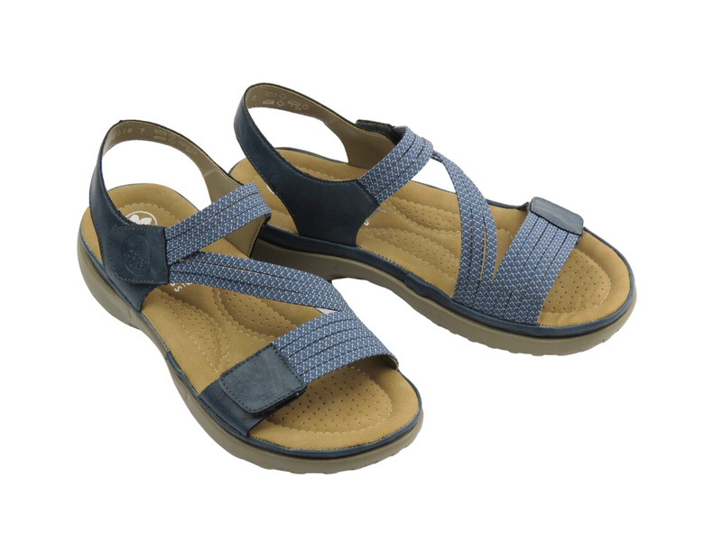 Sandały damskie granatowe Rieker 64870-14 skórzane lekkie stylowe przewiewne