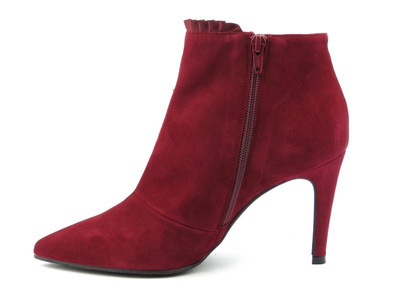 Skórzane botki damskie na szpilce - Brenda Zaro T3441, czerwone