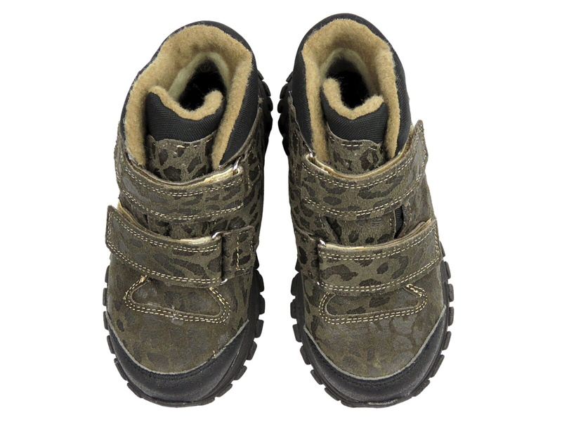 Botki dziecięce skórzane Jamet 2218, zielone w panterkę