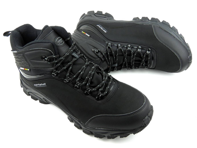 Wysokie trekkingi męskie z tkaniną SoftShell - AMERICAN CLUB WT53/23, czarne