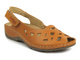 Skórzane sandały damskie z wycięciami - Helios Komfort 4027, jasnobrązowe