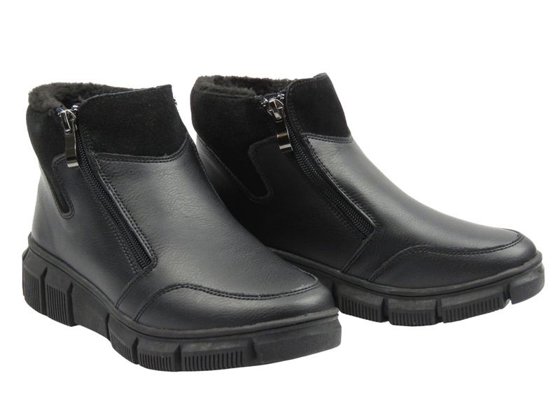 Skórzane botki, trzewiki damskie czarne Nika Komfort H-236