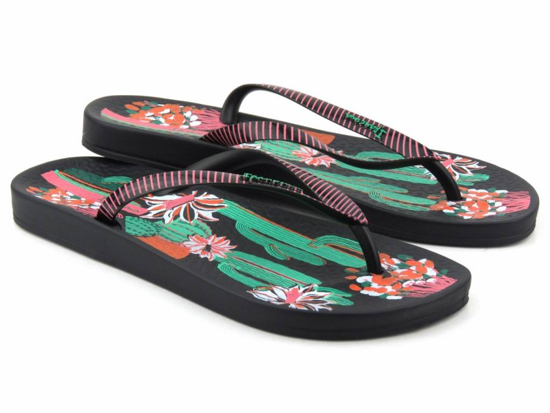 Japonki damskie plażowe, basenowe IPANEMA 83326, czarno-zielone