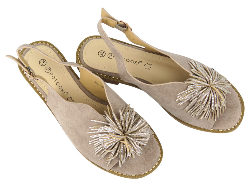 Stylowe sandały damskie Potocki 26-43349, khaki