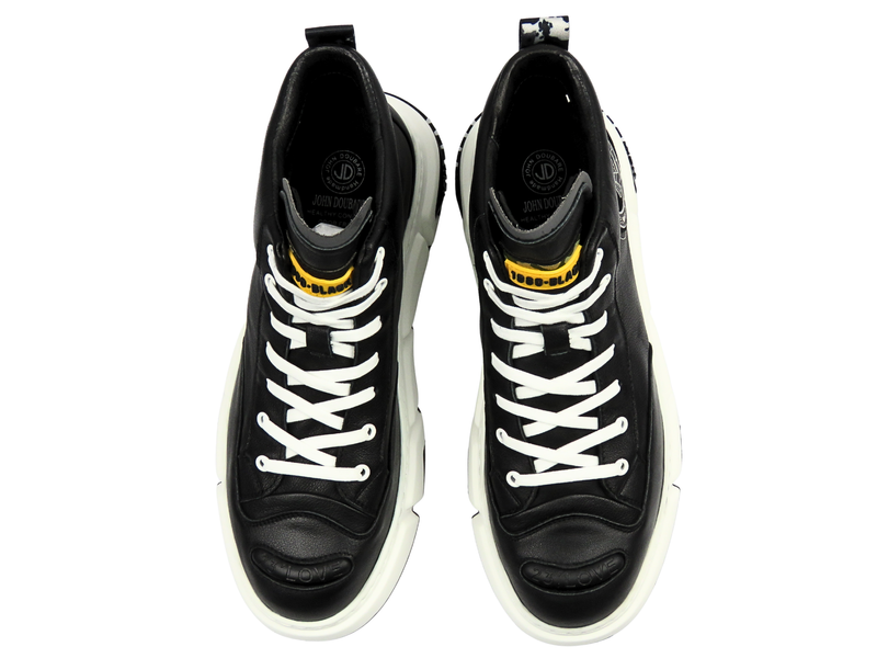 Skórzane sneakersy męskie za kostkę - JOHN DOUBARE 23Q9217, czarne