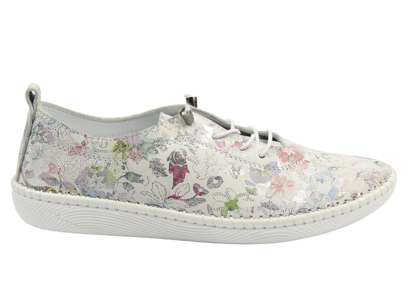 Wygodne półbuty damskie w sportowym stylu - białe w kwiaty Nika Komfort H2023,