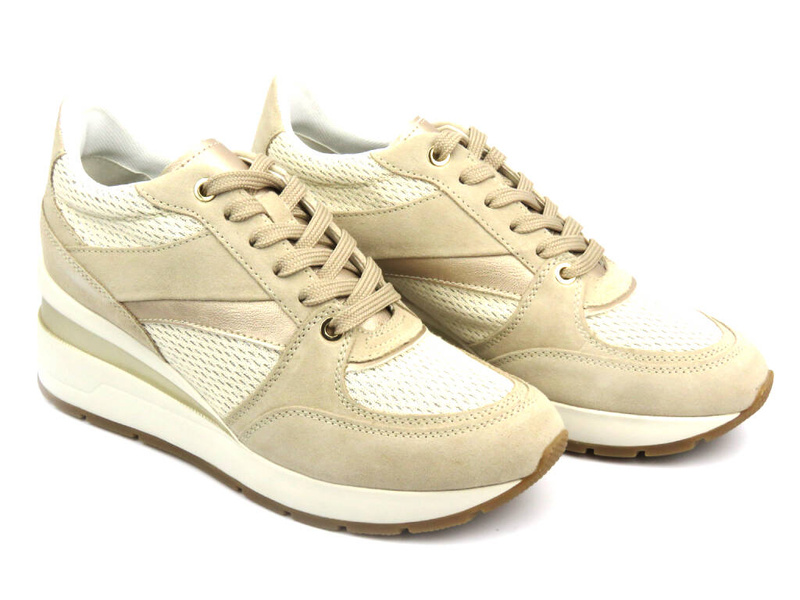 Sneakersy damskie ze skóry naturalnej - GEOX Respira D368LA, beżowe