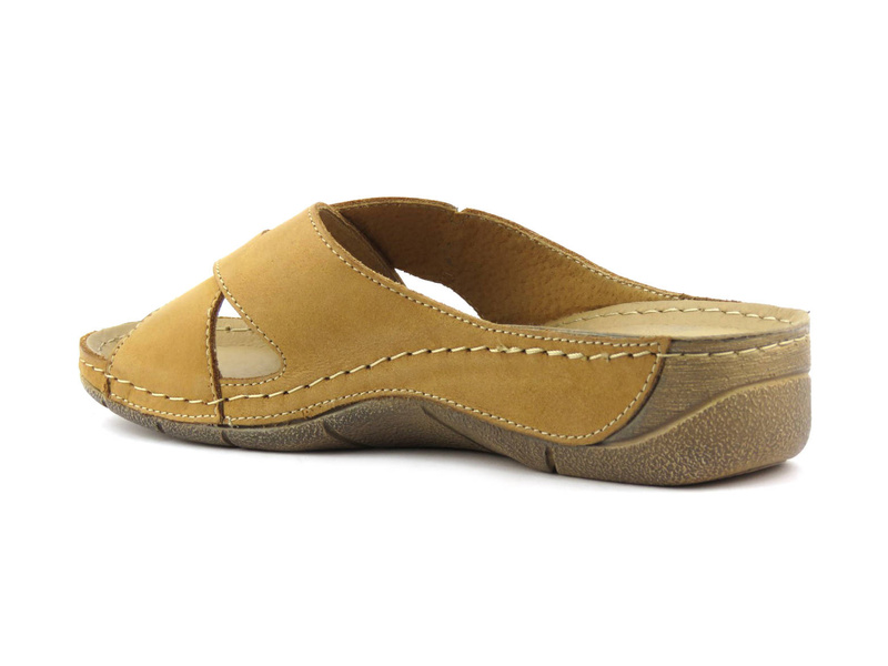 Wygodne klapki damskie ze skrzyżowanymi paskami - HELIOS Komfort 229, brązowe