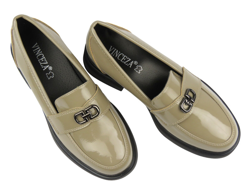 Eleganckie półbuty damskie Vinceza 58409, khaki lakierowany