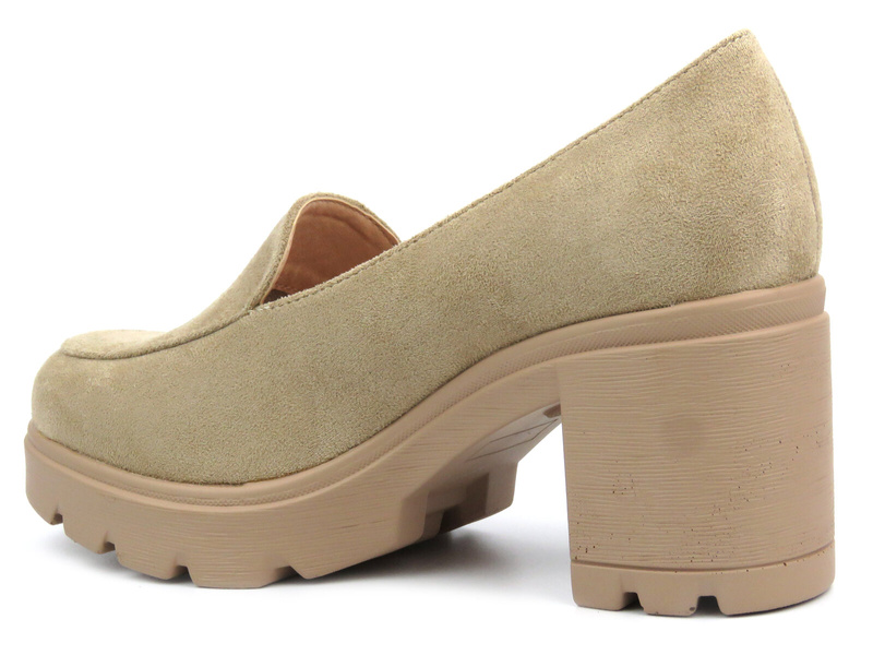 Eleganckie buty damskie na klocku - Potocki 24-12040, beżowe