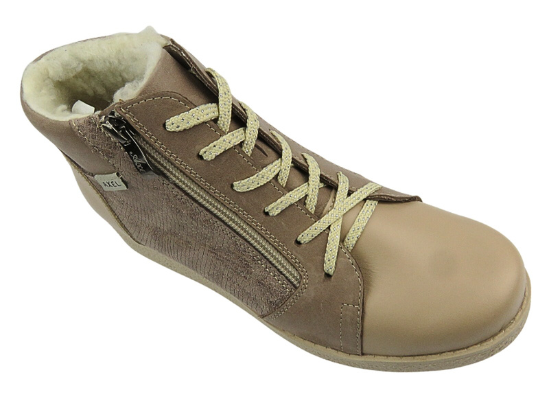 Skórzane botki damskie Polskiej marki - AXEL 4495, beżowe