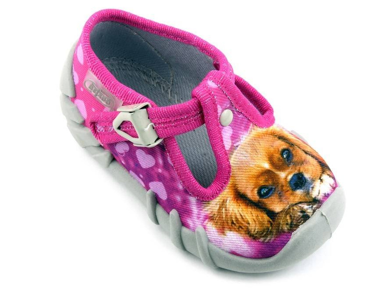 Kapcie dziecięce dziewczęce Befado 110P415, różowe z pieskami