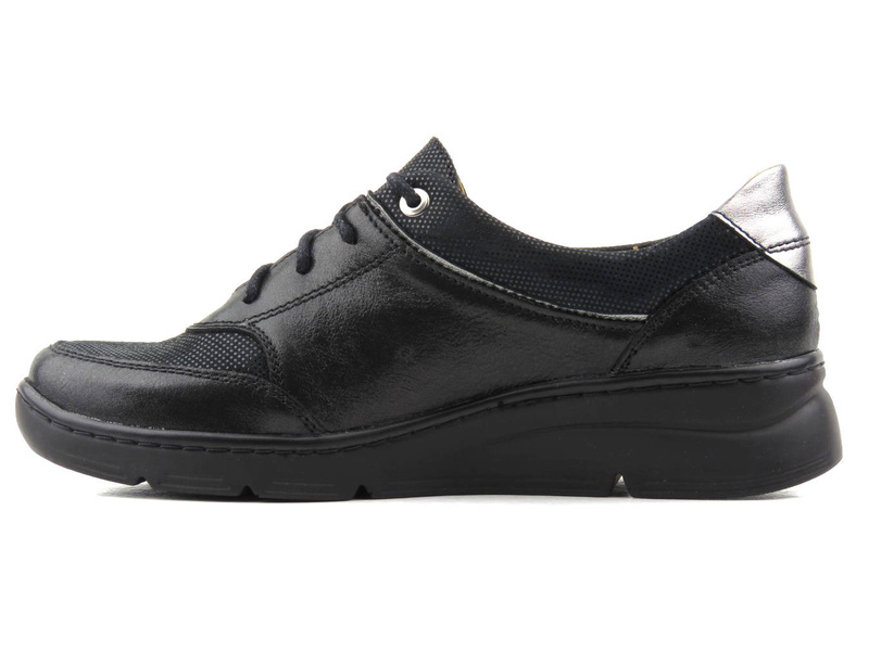 Skórzane półbuty damskie w stylu sportowym - HELIOS Komfort 386, czarne