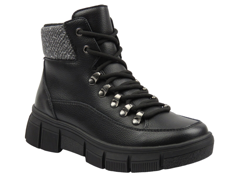 Skórzane trapery, botki damskie czarne Cambell 25-19346